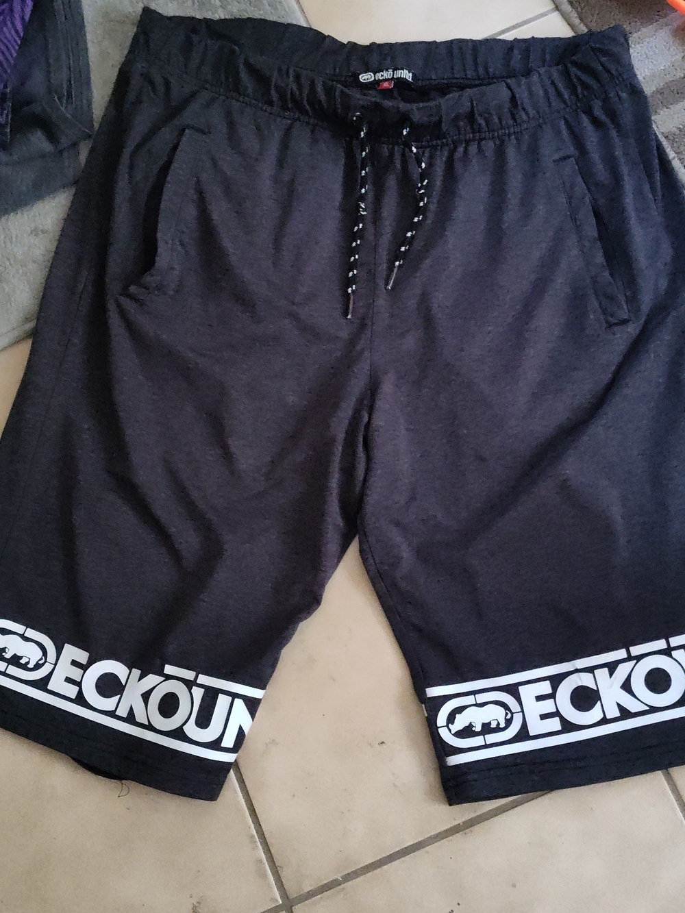 Ecko Unlimited Black Athletic Shorts with White Logo Hem